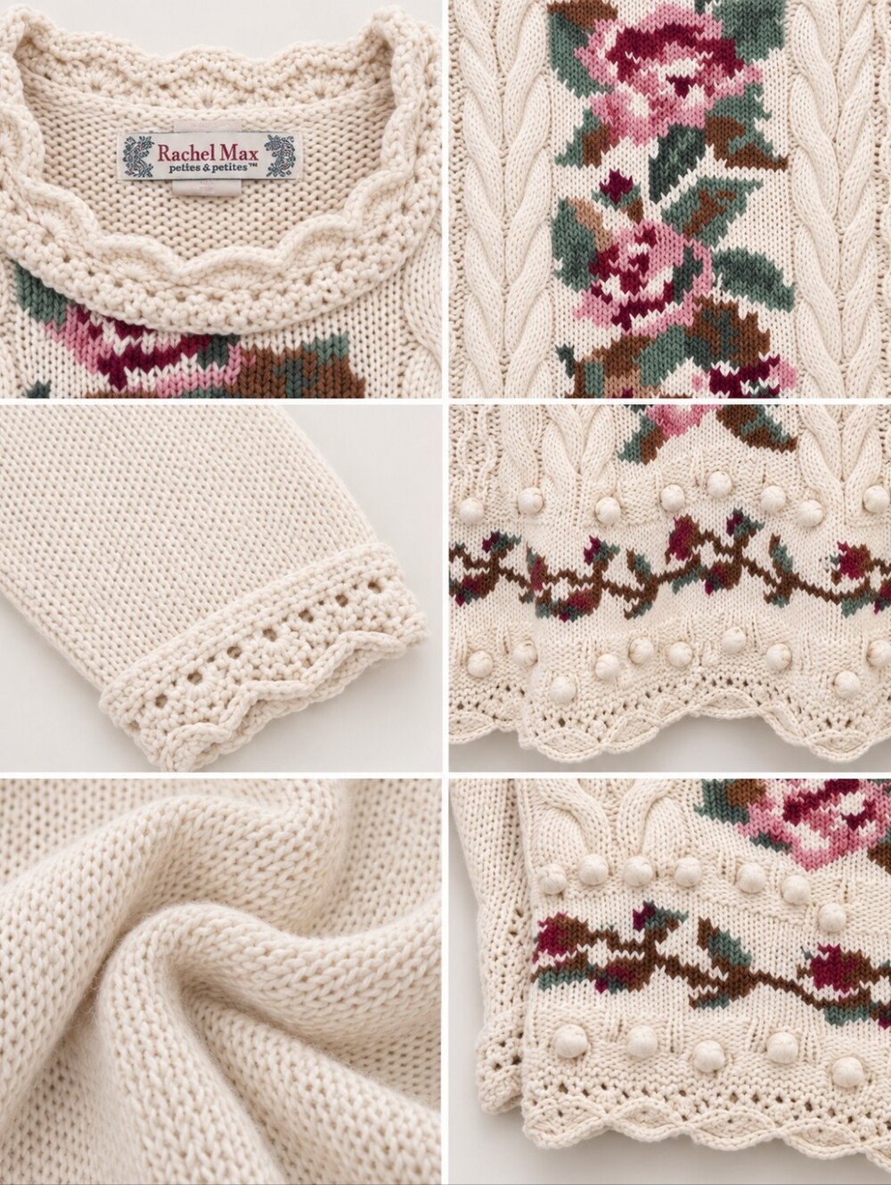 Rachel Max Vintage Floral Ramie Cotton Cable Knit Sweater Medium - Picture 4 of 9